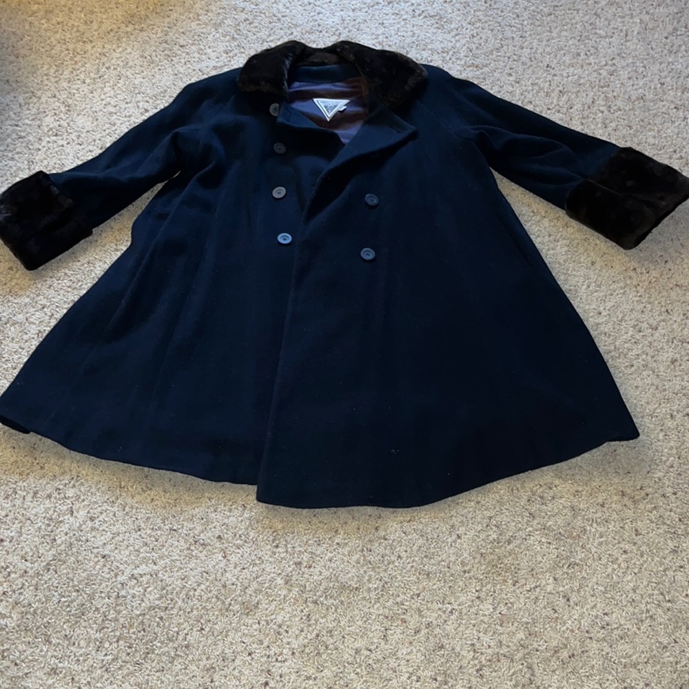 Vintage J Percy For Marvin Richards Designer Wool & Faux Fur Lined Womens Coat